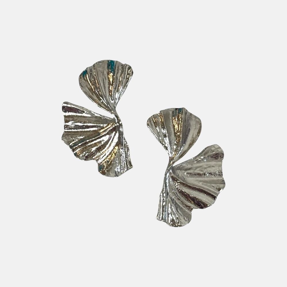 Silver Ginkgo Leaf Statement Drop Earrings